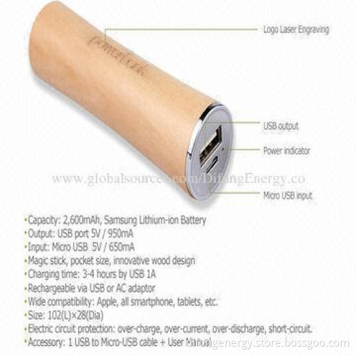 Phone Power Banks with 2,600mAh Samsung Battery, 102 x 28mm Dimensions